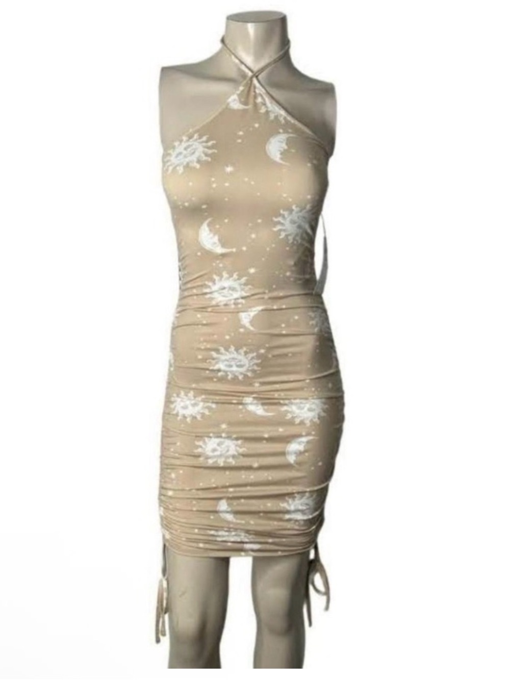 NWT Beige Halter Ruched Sun & Moon Bodycon Dress